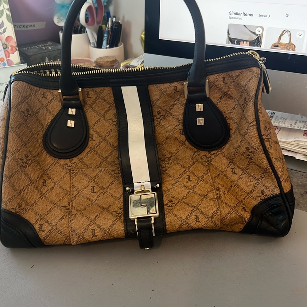 L.A.M.B. By Gwen Stefani Mandeville Brown and Black Leather Handbag